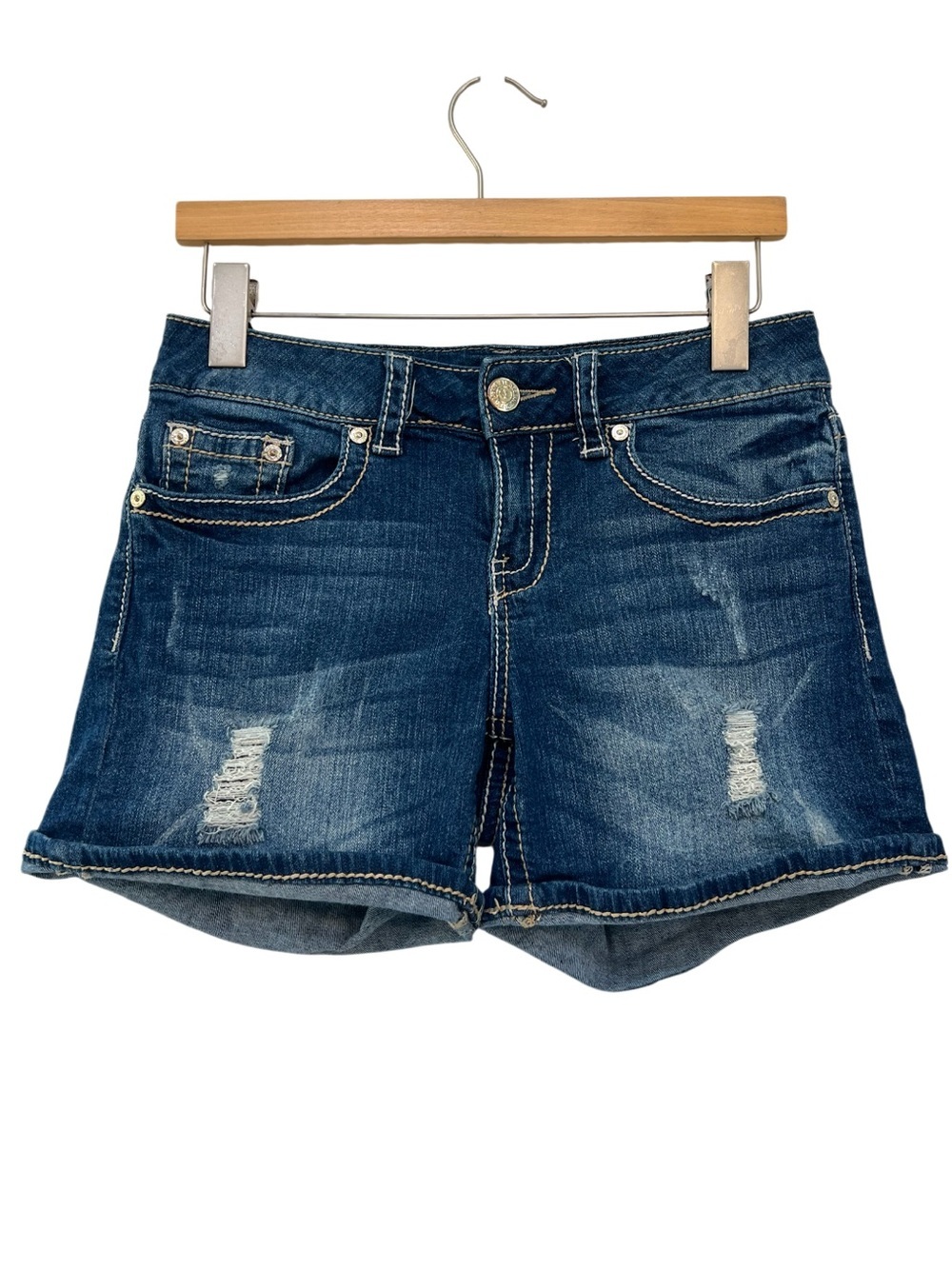 Seven7 Distressed Denim Stretch Cuffed Shorts Size 6